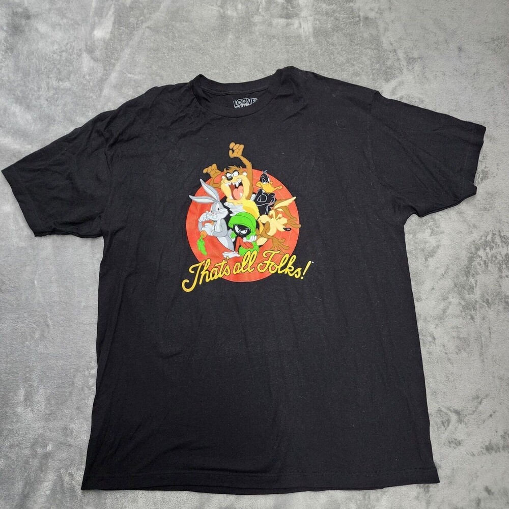 Looney Tunes Shirt Men's Black Short Sleeve Thats All Folks Graphic Size 2XL
